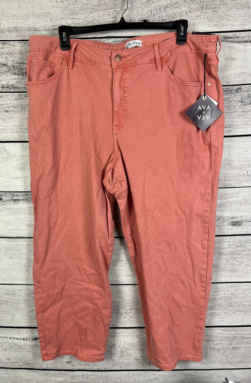 NWT Ladies Plus Ava & Viv Coral High-Rise Slim Straight Pants - 22W